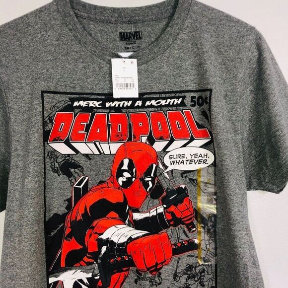Marvel Comics Deadpool Mens S Gray Red T-Shirt Short Sleeve New - Picture 3 of 7